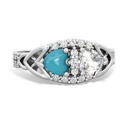 Turquoise Sparkling Celtic Knot 14K White Gold ring R2645