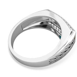 Turquoise Three Stone Tire Tread Men's 14K White Gold ring R0520