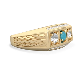 Turquoise Three Stone Tire Tread Men's 14K Yellow Gold ring R0520