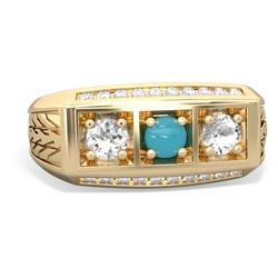 Turquoise Three Stone Tire Tread Men's 14K Yellow Gold ring R0520