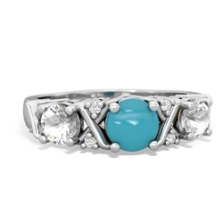 Turquoise Hugs And Kisses 14K White Gold ring R5016