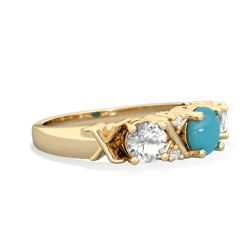 Turquoise Hugs And Kisses 14K Yellow Gold ring R5016