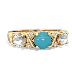 Turquoise Hugs And Kisses 14K Yellow Gold ring R5016