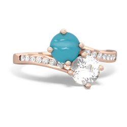 Turquoise Channel Set Two Stone 14K Rose Gold ring R5303