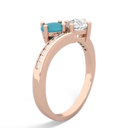 Turquoise Channel Set Two Stone 14K Rose Gold ring R5303