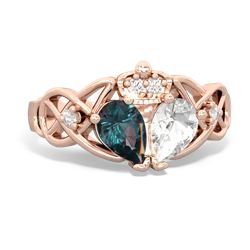 White Topaz 'One Heart' Celtic Knot Claddagh 14K Rose Gold ring R5322