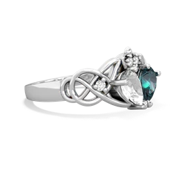 White Topaz 'One Heart' Celtic Knot Claddagh 14K White Gold ring R5322