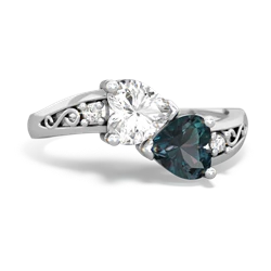 White Topaz Snuggling Hearts 14K White Gold ring R2178