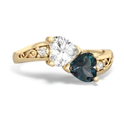 White Topaz Snuggling Hearts 14K Yellow Gold ring R2178