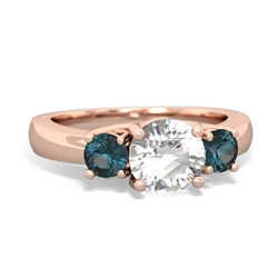 White Topaz Three Stone Round Trellis 14K Rose Gold ring R4018