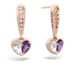 White Topaz Filligree Heart 14K Rose Gold earrings E5070