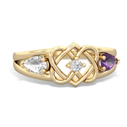 White Topaz Hearts Intertwined 14K Yellow Gold ring R5880