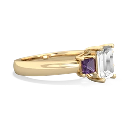 White Topaz Three Stone Emerald-Cut Trellis 14K Yellow Gold ring R4021