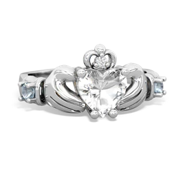 White Topaz Claddagh Keepsake 14K White Gold ring R5245