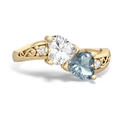 White Topaz Snuggling Hearts 14K Yellow Gold ring R2178