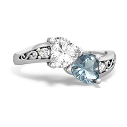 White Topaz Snuggling Hearts 14K White Gold ring R2178