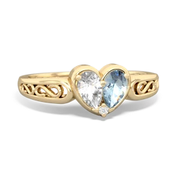 White Topaz Filligree 'One Heart' 14K Yellow Gold ring R5070