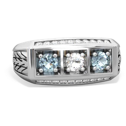 White Topaz Three Stone Tire Tread Men's 14K White Gold ring R0520