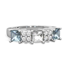 White Topaz Three Stone Diamond Cluster 14K White Gold ring R2592