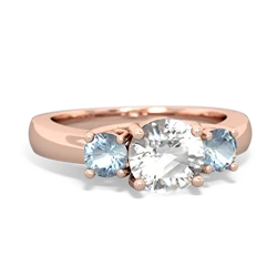 White Topaz Three Stone Round Trellis 14K Rose Gold ring R4018