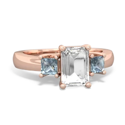 White Topaz Three Stone Emerald-Cut Trellis 14K Rose Gold ring R4021