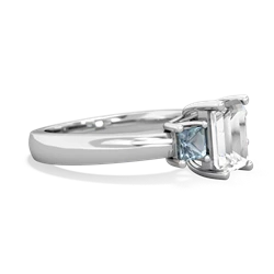 White Topaz Three Stone Emerald-Cut Trellis 14K White Gold ring R4021