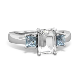 White Topaz Three Stone Emerald-Cut Trellis 14K White Gold ring R4021