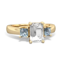 White Topaz Three Stone Emerald-Cut Trellis 14K Yellow Gold ring R4021