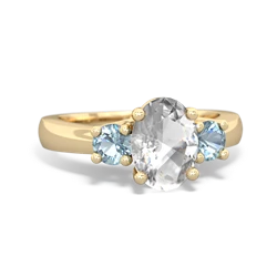 White Topaz Three Stone Oval Trellis 14K Yellow Gold ring R4024