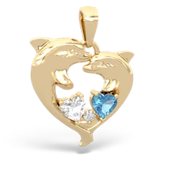 White Topaz Dolphin Heart 14K Yellow Gold pendant P5820