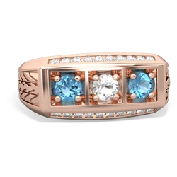 White Topaz Three Stone Tire Tread Men's 14K Rose Gold ring R0520