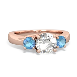 White Topaz Three Stone Round Trellis 14K Rose Gold ring R4018