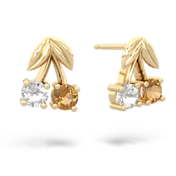 White Topaz Sweet Cherries 14K Yellow Gold earrings E7001