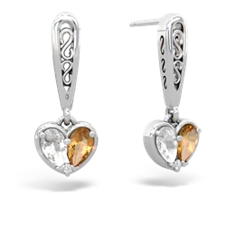 White Topaz Filligree Heart 14K White Gold earrings E5070