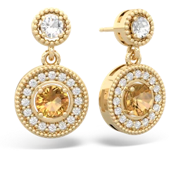 White Topaz Halo Dangle 14K Yellow Gold earrings E5319