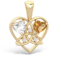 White Topaz Celtic Trinity Heart 14K Yellow Gold pendant P5331