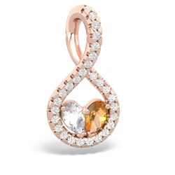 White Topaz Pave Twist 'One Heart' 14K Rose Gold pendant P5360