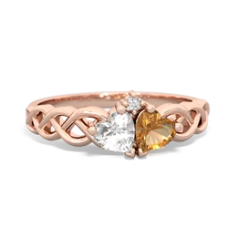 White Topaz Heart To Heart Braid 14K Rose Gold ring R5870