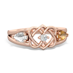 White Topaz Hearts Intertwined 14K Rose Gold ring R5880