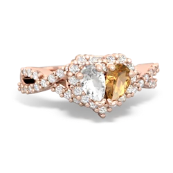 White Topaz Diamond Twist 'One Heart' 14K Rose Gold ring R2640HRT