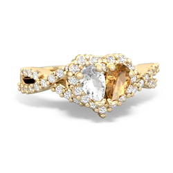 White Topaz Diamond Twist 'One Heart' 14K Yellow Gold ring R2640HRT