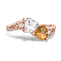 White Topaz Snuggling Hearts 14K Rose Gold ring R2178