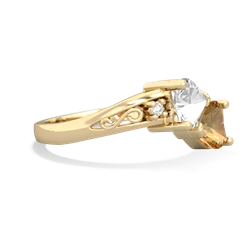 White Topaz Snuggling Hearts 14K Yellow Gold ring R2178