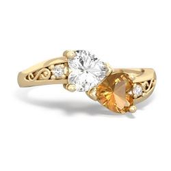 White Topaz Snuggling Hearts 14K Yellow Gold ring R2178