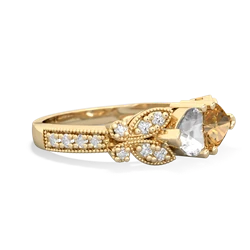 White Topaz Diamond Butterflies 14K Yellow Gold ring R5601