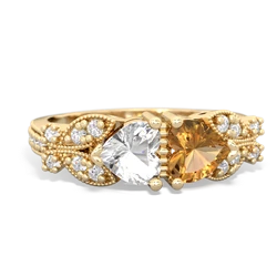 White Topaz Diamond Butterflies 14K Yellow Gold ring R5601