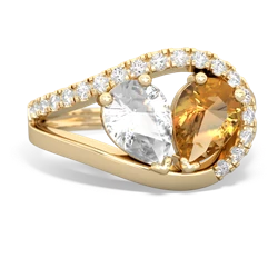 White Topaz Nestled Heart Keepsake 14K Yellow Gold ring R5650