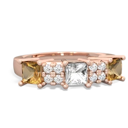 White Topaz Three Stone Diamond Cluster 14K Rose Gold ring R2592