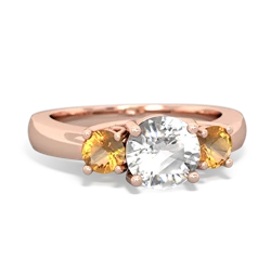 White Topaz Three Stone Round Trellis 14K Rose Gold ring R4018