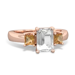 White Topaz Three Stone Emerald-Cut Trellis 14K Rose Gold ring R4021